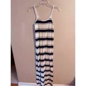 Aerie Maxi Dress Womens Small White Navy Blue Excellent Striped Spaghetti Strap